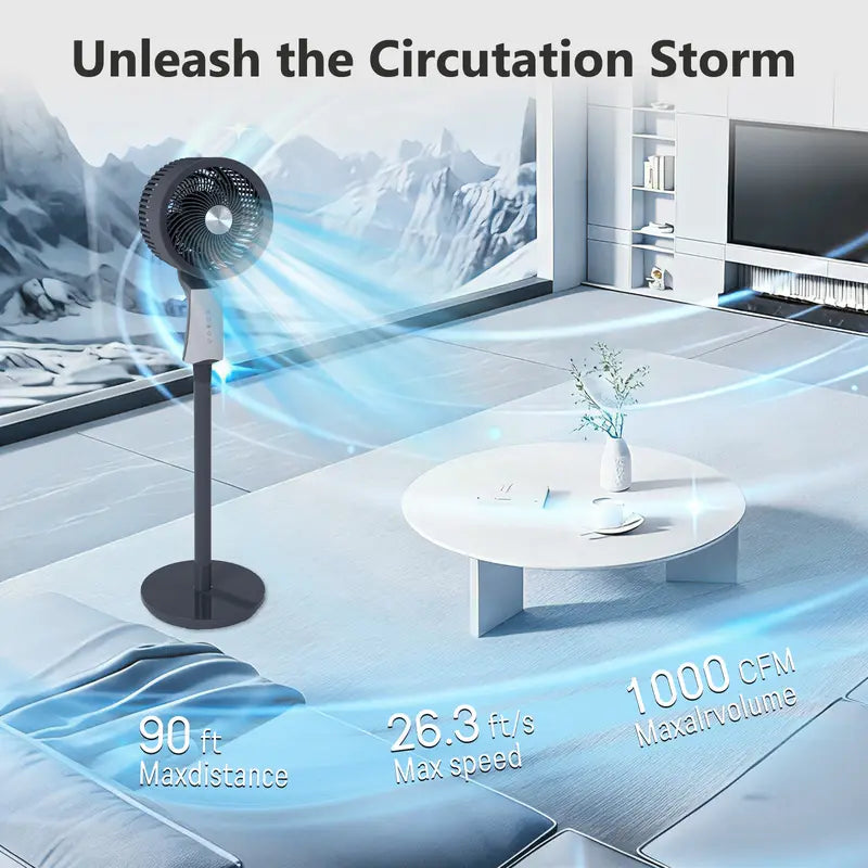 Quiet Oscillating Pedestal Fan, 90ft Powerful Airflow for Large Rooms & Garages, 32 Speeds & 3 Modes, 12H Timer, Remote Controlled Floor Fan for Bedroom Home Office