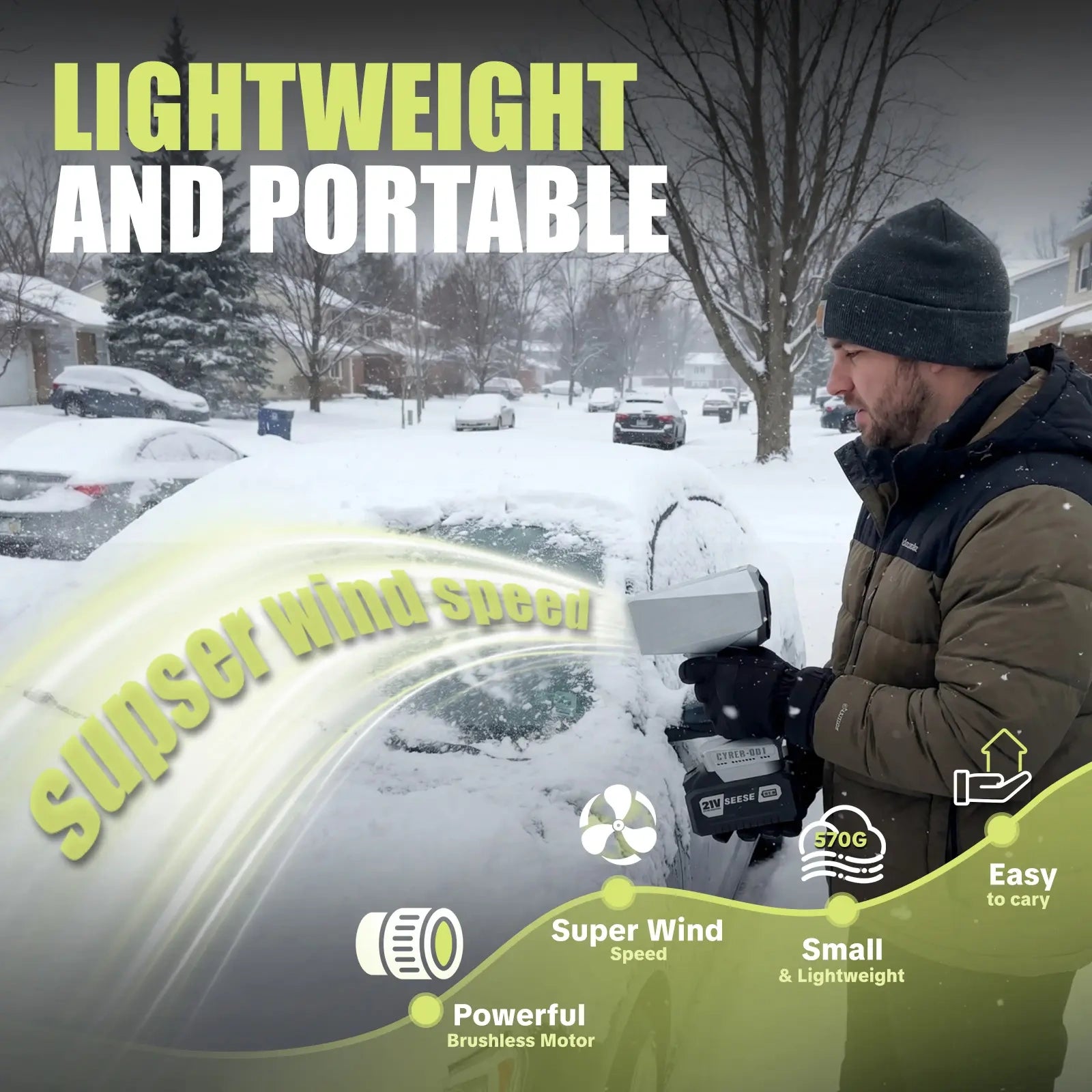 Turbo Cordless Air Duster & Leaf Blower, 120 MPH+ Strong Jet Fan with Brushless Motor, Perfect for Car Drying, Snow Removal, & Cleaning