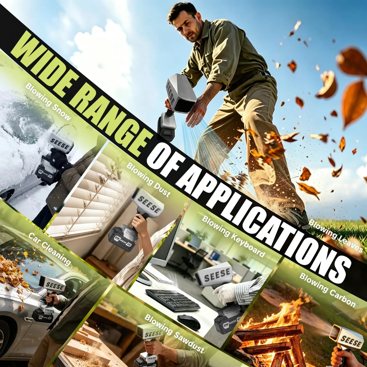 【FathersDayGift】SEESE 2000G Cyber Cordless Leaf Blower Violent TurboFan,120 MPH+,BrushlessPure Copper Motor Jet Fan With Battery,CordlessTurbo Super Power Air Duster, Car Drying after Wash, SnowRemoval fathersdaygift