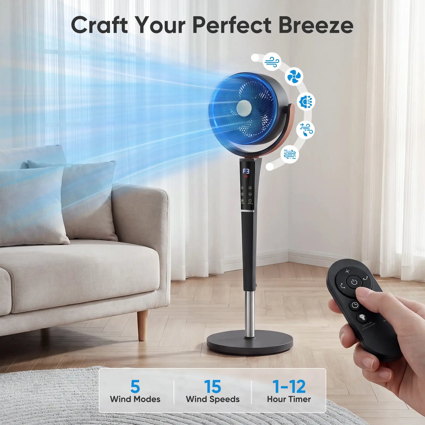 🔥Summer Sale 45% OFF | Quiet DC Motor Standing Fan, 120° Oscillating Pedestal Fan with Remote, 16 Speeds, 20dB