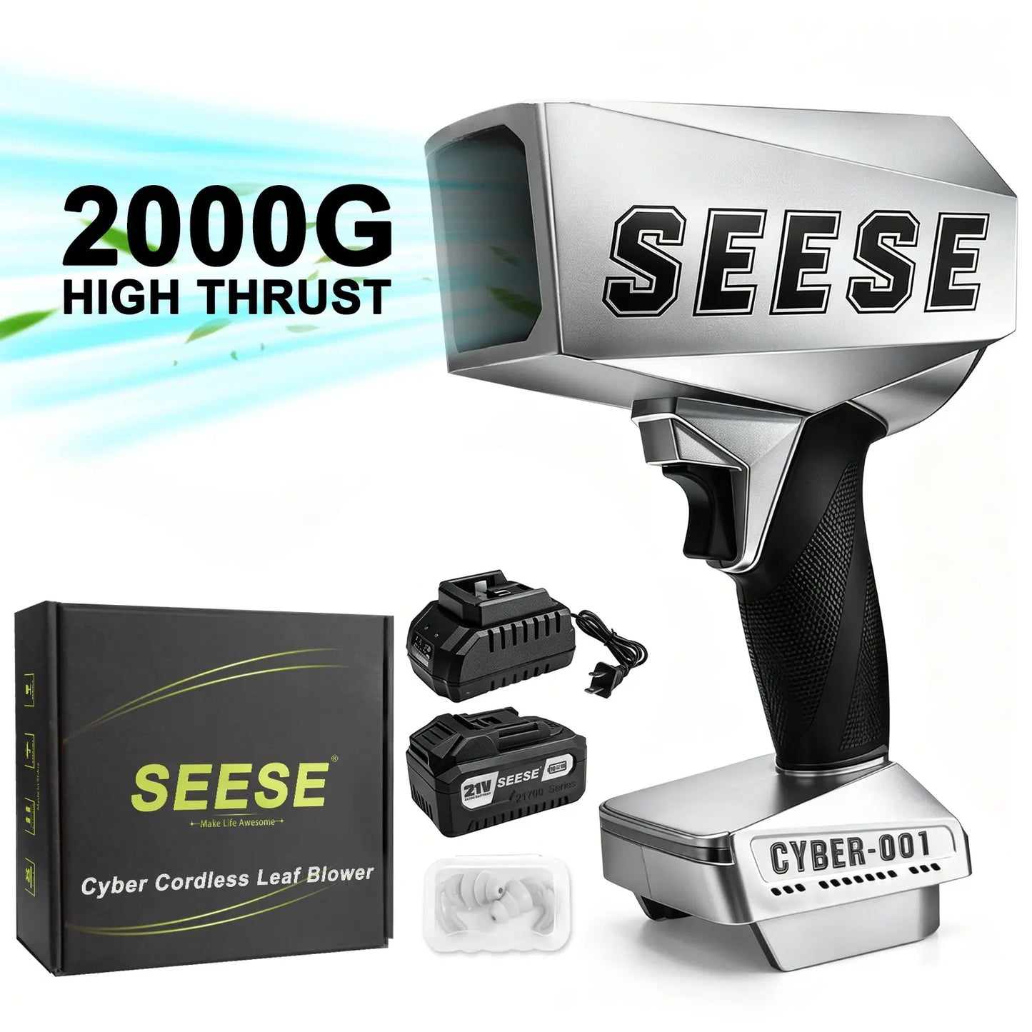 【FathersDayGift】SEESE 2000G Cyber Cordless Leaf Blower Violent TurboFan,120 MPH+,BrushlessPure Copper Motor Jet Fan With Battery,CordlessTurbo Super Power Air Duster, Car Drying after Wash, SnowRemoval fathersdaygift